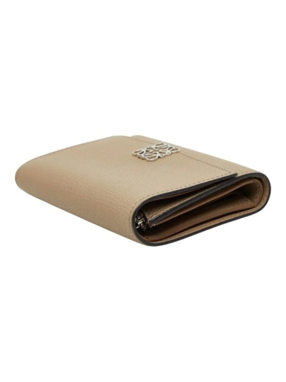 Loewe Anagram Vertical Small Wallet Trifold Beige Leather